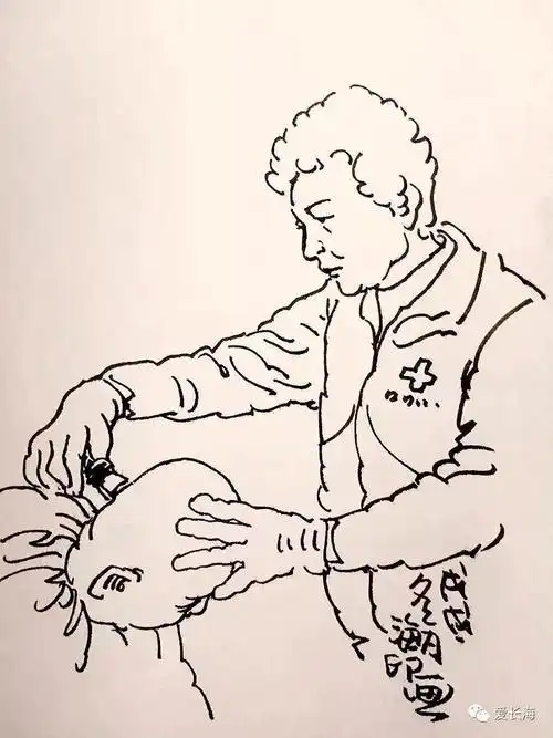 志愿服务活动的照片在微信群分享后,漫画大师崔国宝老师即