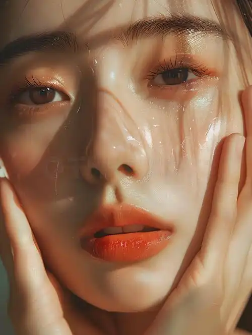 中国护肤品模特用手托住脸颊