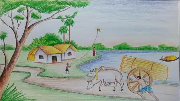 如何一步一步画出美丽的乡村风景铅笔画作品