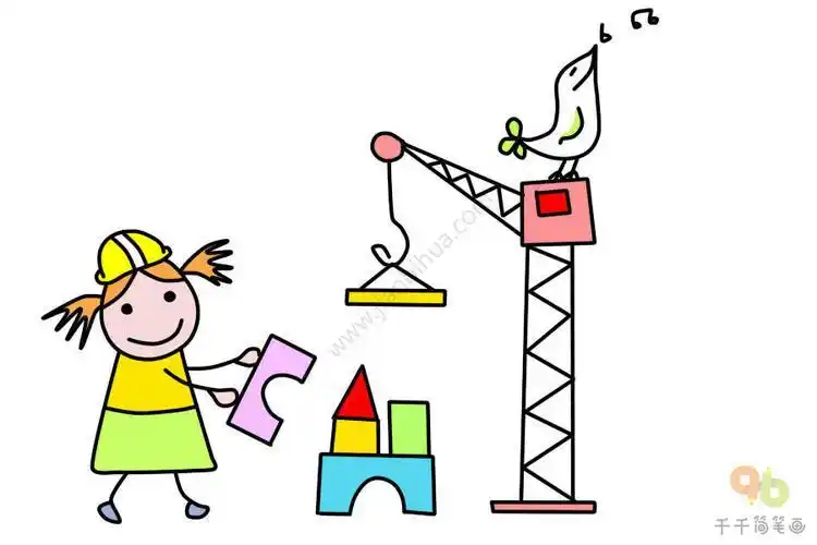 玩积木的小女孩简笔画小朋友在幼儿园搭积木简笔画玩积木的女孩简笔画