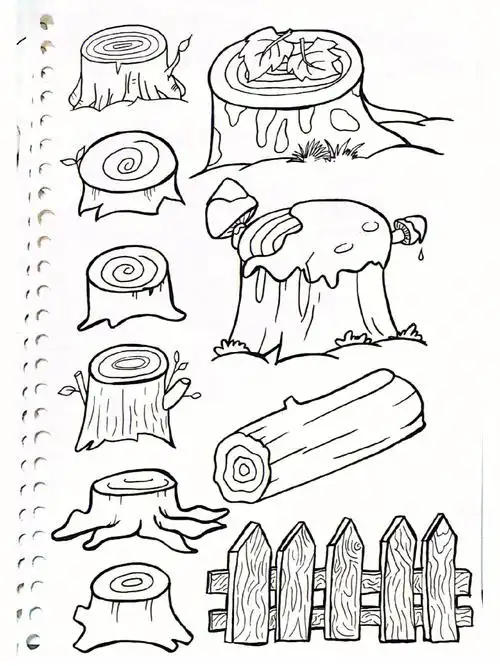 简笔画树桩篱笆