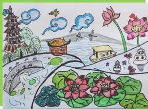 儿童画杭州西湖简笔画