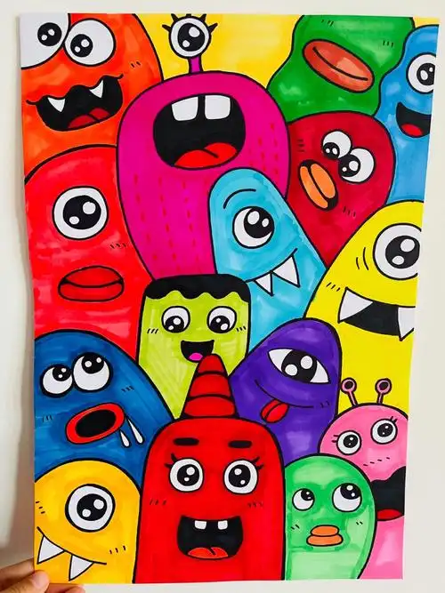 创意儿童画中班小怪兽叠叠乐