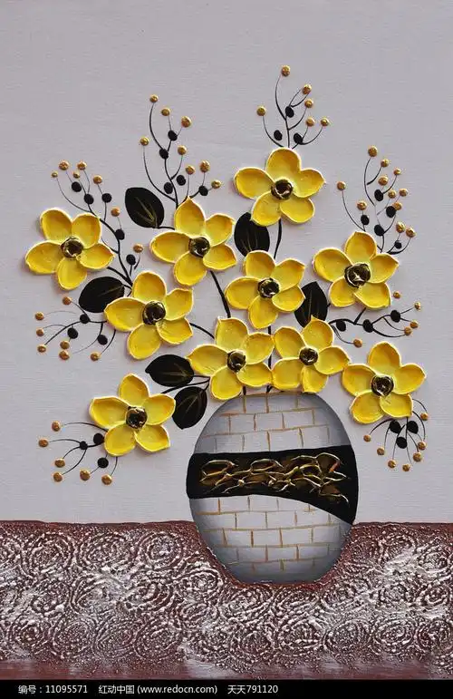 高清抽象花卉花瓶立体艺术油画无框画图片_背景墙|装饰画_编号