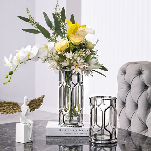 北欧银色几何轻奢花瓶摆件客厅插花干花艺现代简约餐桌家居装饰品