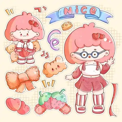 画画的日常  #笔记灵感嘟嘟少女贴纸系列 | 可爱粉粉短发女孩 贴