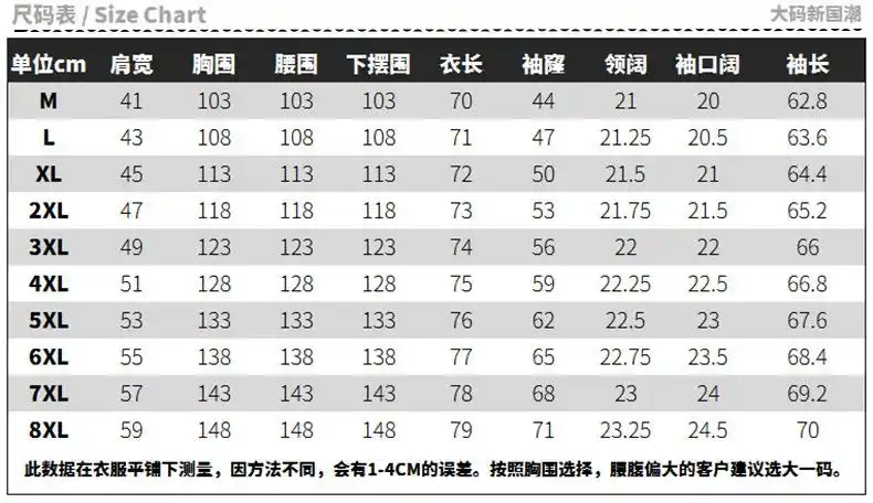 尺码表新m-8xl