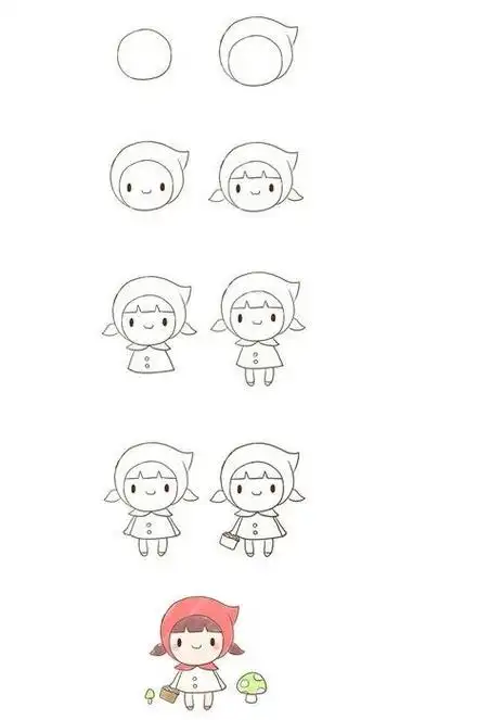 简笔画问好的小女孩简笔画步骤图戴帽子的小女孩简笔画步骤画法教程