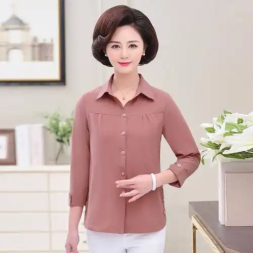 2020新款4050岁中老年服装妈妈春装长袖衬衫春秋中老年女装