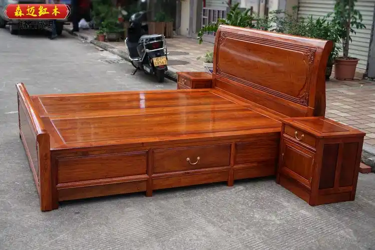 缅甸花梨红木床加厚独板大果紫檀红木床明式家具全榫卯结构