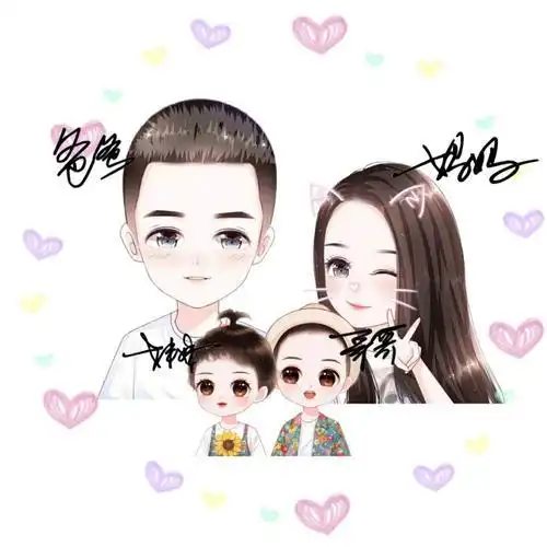 制作一家四口卡通头像签名
