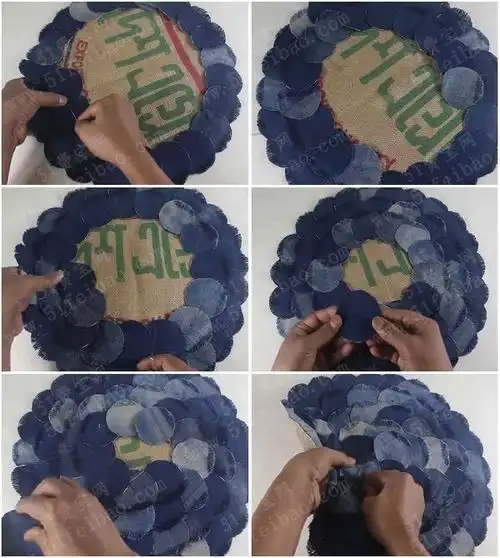 怎麼使用废牛仔裤diy花朵防滑吸水地垫