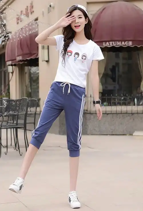 支持国货特步七分运动裤女夏季薄款宽松马裤黑色短裤休闲中裤7分裤