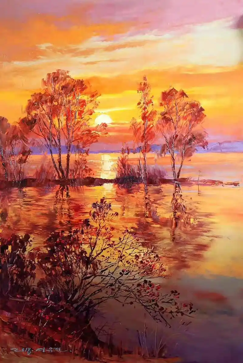 油画:早晨与黄昏的景色,婉约和壮丽的美