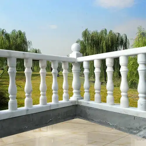 别墅栏杆天然汉白玉阳台栏杆护栏欧式雕塑施工建筑大理石护栏