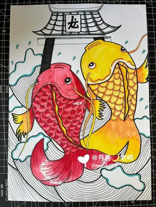 美术课一对一  #创意画  #少儿创意美术  #线描  #鲤鱼跃龙门  #鱼跃