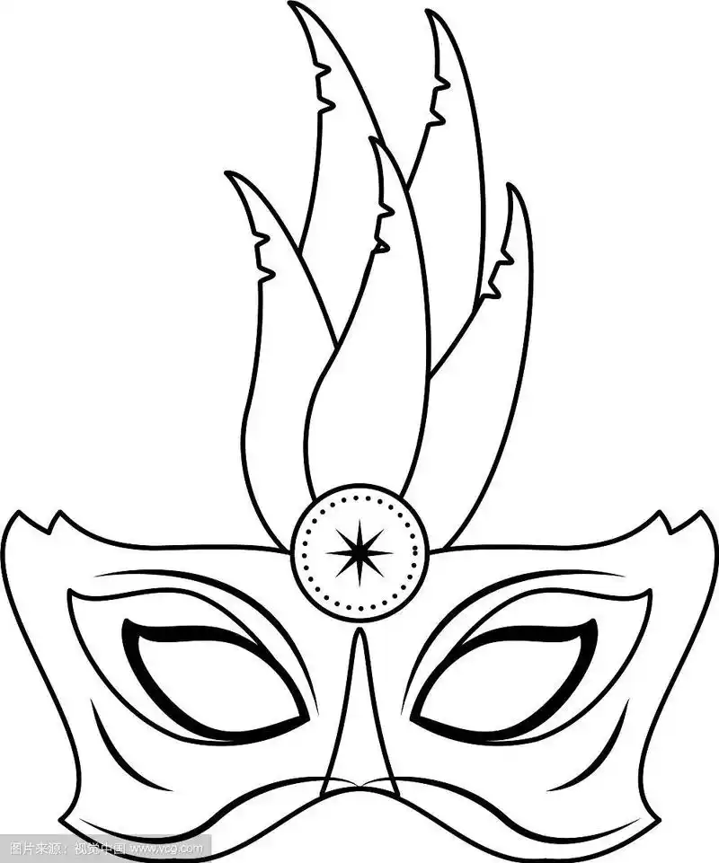 节日面具与羽毛在黑色和白色