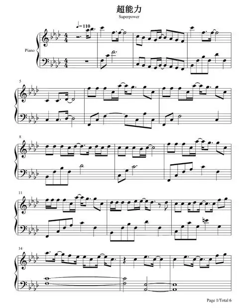 邓紫棋《超能力》钢琴谱