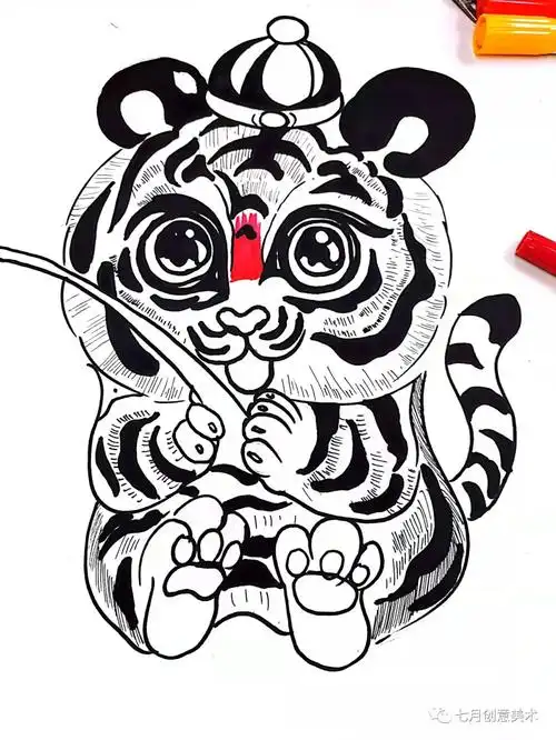 老虎怎么画好看又简单(两只尾巴)