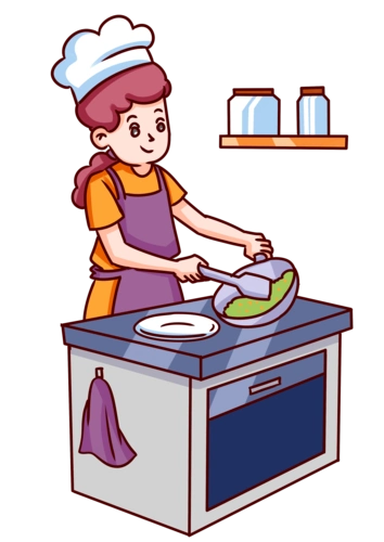 美食女大厨盛菜插画图片