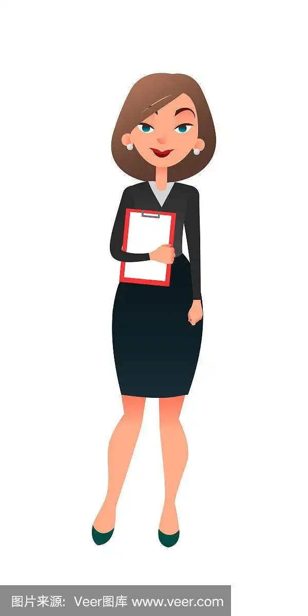 聪明的卡通扁平女秘书在办公室的角色.商务女士准备做商务任务