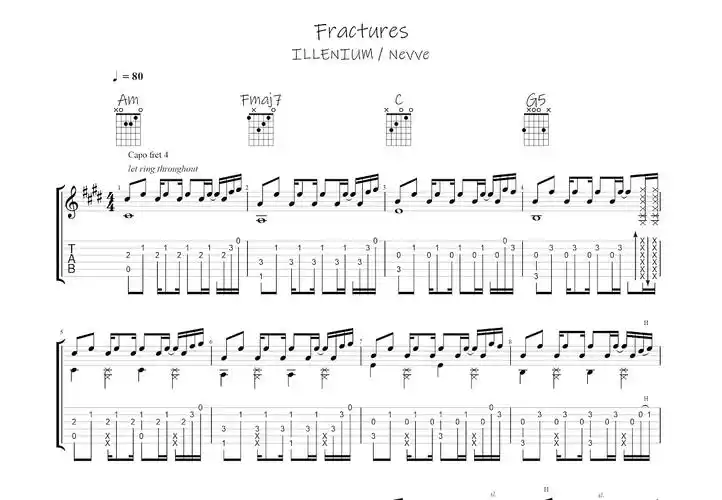 fractures吉他谱_illenium,nevve_c调指弹吉他谱 - 吉他世界