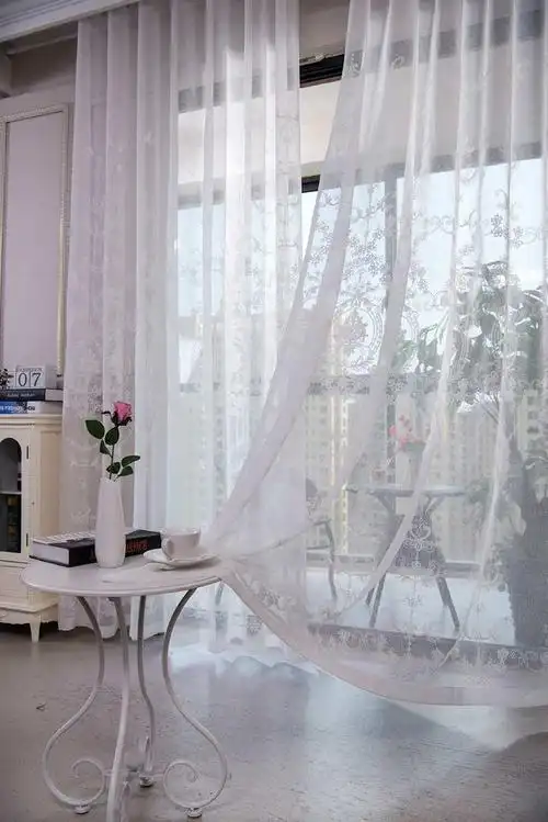2019新款小花刺绣白纱窗纱窗帘加密绣花窗纱白色纱帘卧室客厅飘窗阳台
