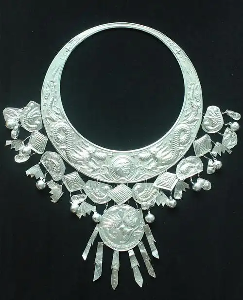 民族舞蹈演出苗银项链头饰帽子侗族苗银项圈施洞大项圈 jimi