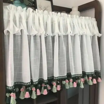 窗帘短款半帘 小窗户美式咖啡帘短帘门帘布艺半帘蕾丝田园小飘窗