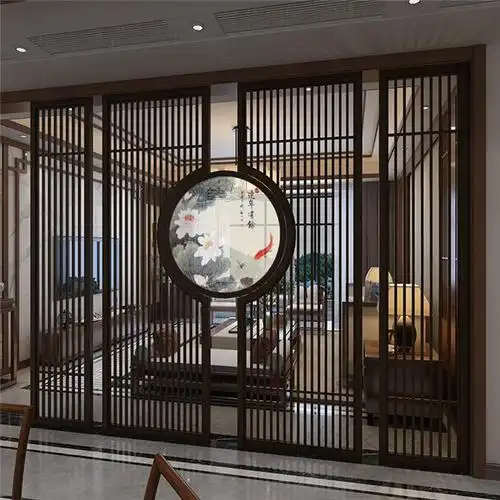 不锈钢屏风隔断镂空雕花铝合金屏风隔断中式仿古不锈钢屏风