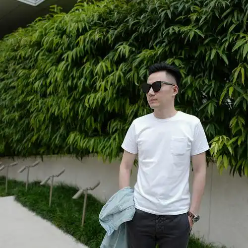 卜凡自制复古男士圆领纯色咔叽重磅t恤青年潮 230g重磅口袋白短袖