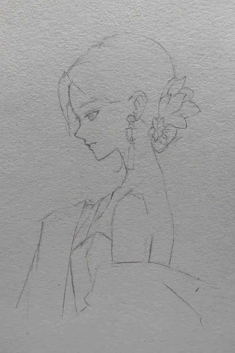 简单古风女生侧脸画法参考.侧脸真的很有氛围感,难度也降级,五 - 抖音