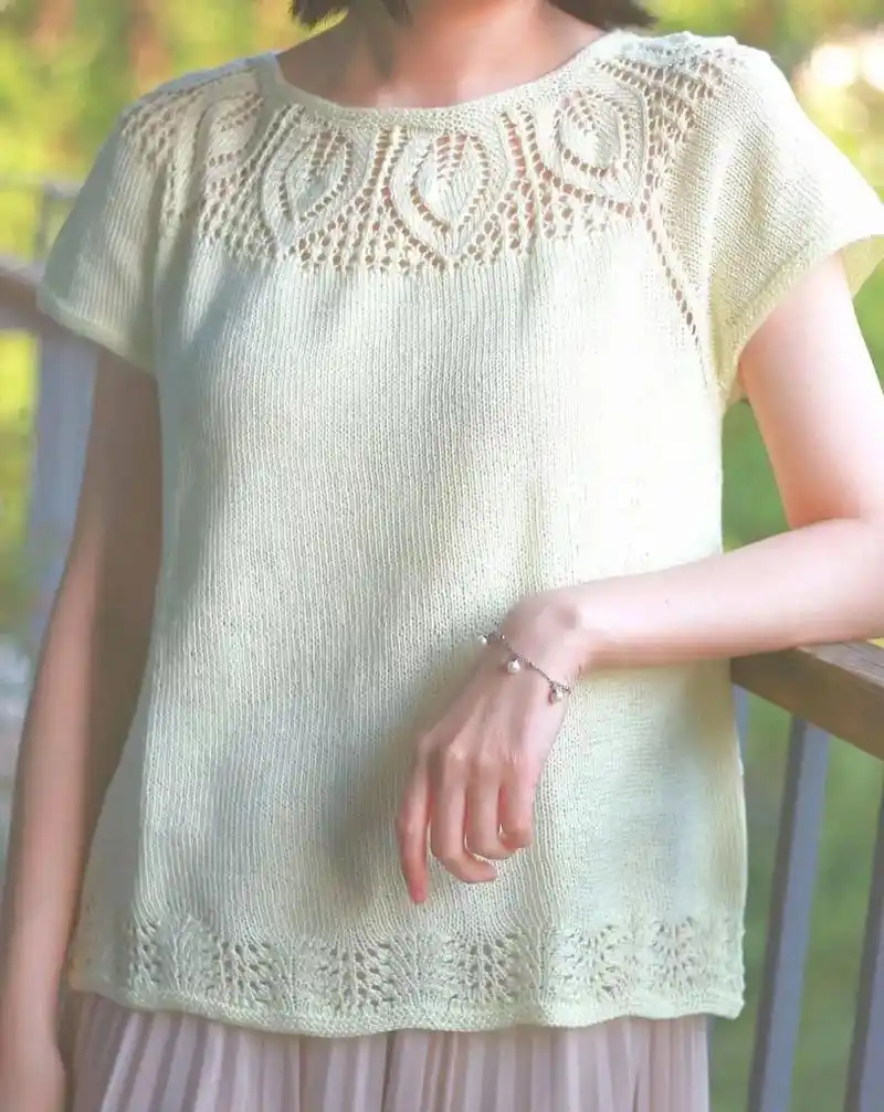 叶子花领棒针短袖 教程图解分享#毛线编织 #面料柔软舒适 # - 抖音