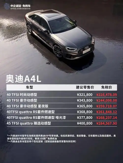 一汽奥迪最新留学生免税车价格