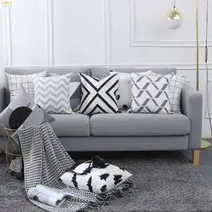 北欧几何黑白灰抱枕靠垫简约现代沙发靠枕波点格子条纹客厅抱枕