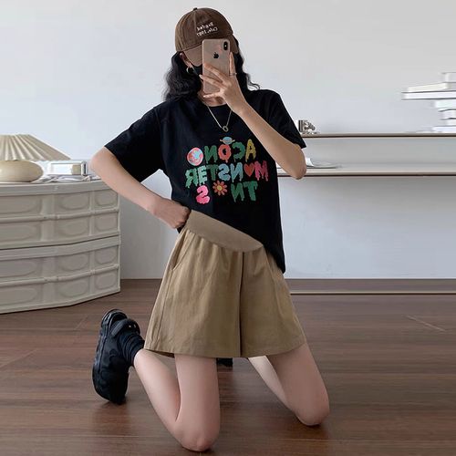 2023夏装孕妇短裤冰丝棉麻外穿短c裤阔腿裤宽松显瘦a字工装短裤子