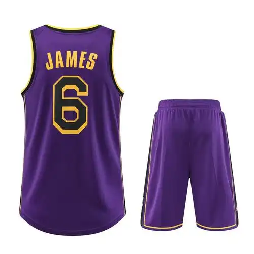 23湖人城市版6号詹姆斯篮球服套装男队服球衣两侧有口袋m-5xl