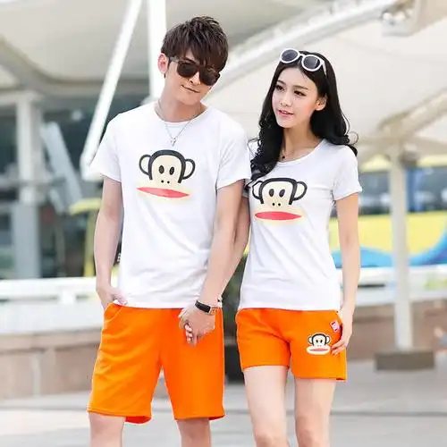 情侣装2014夏装大嘴可爱猴运动休闲套装男女情侣套装短袖t恤短裤