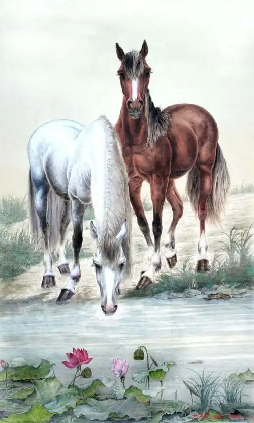 雷晓宁工笔画马 写意画马