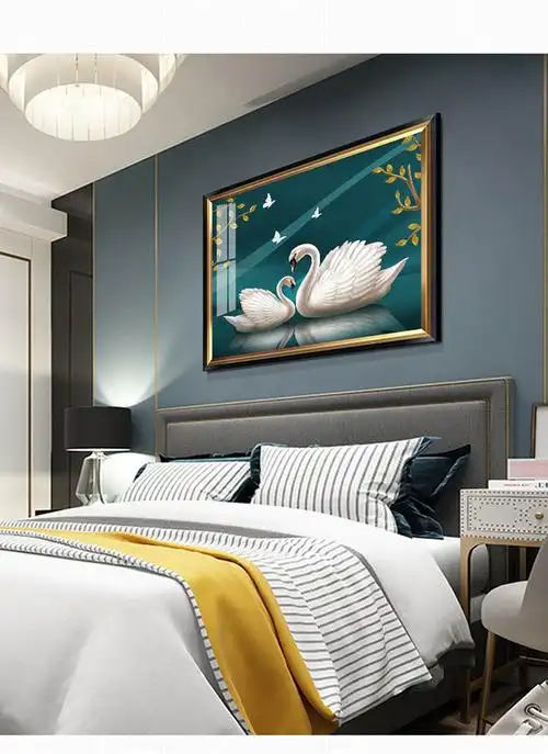 琴瑟和鸣 欧式现代卧室装饰画天鹅小幅温馨主卧床头挂画酒店壁画