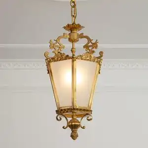 法式宫廷复古全铜小吊灯欧式别墅走廊过道门厅玄关灯饰脱蜡铜灯具