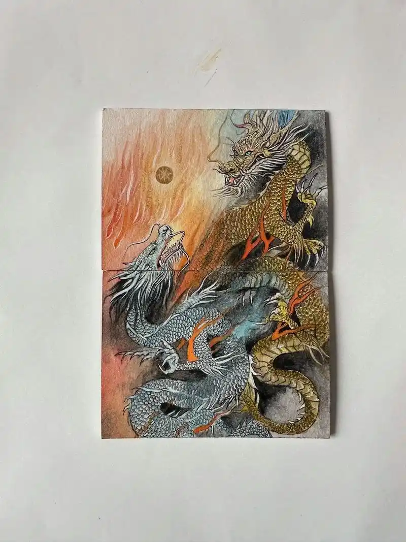 双龙戏珠.#每日一画 #手绘 #手绘卡 #国画 #国风 - 抖音