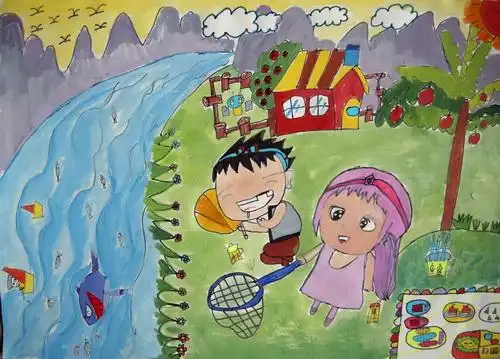 作品名称《河边捞鱼》作者姓名蒋济羽作者年龄7 岁作品类别彩色水笔画