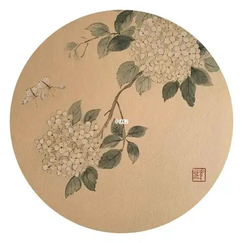 国画没骨31绣球双蝶图