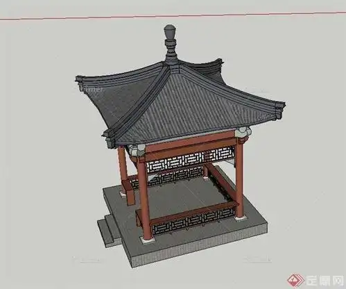 某古典中式四角亭子设计su模型
