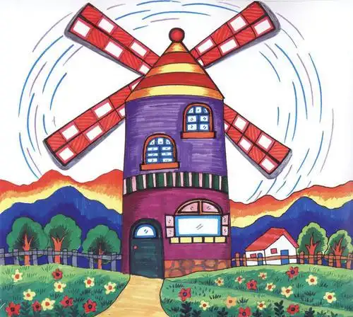 素描建筑物儿童画