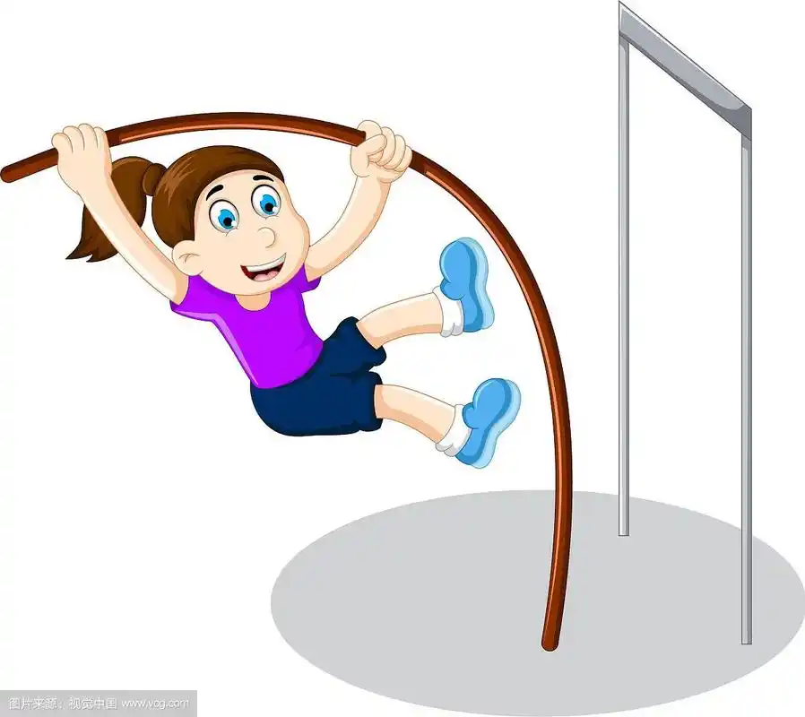 有趣的卡通女孩玩跳高