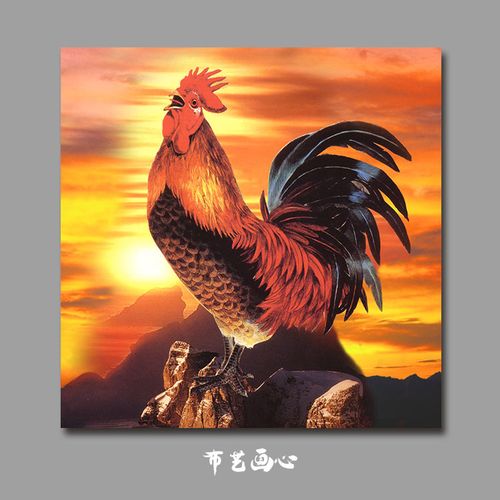 中式大公鸡雄鸡大红金鸡报晓便宜墙画装饰平面现代装饰画
