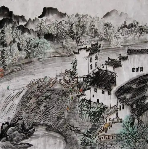 吴定玉2009.10国画作品徽州印象系列-----《渔梁坝》