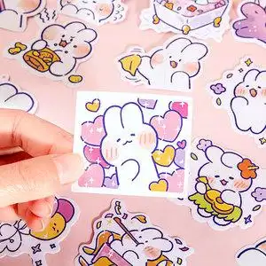 兔子女生可爱少女心贴纸行李箱ipad笔记本电脑手机壳保温杯贴画素材